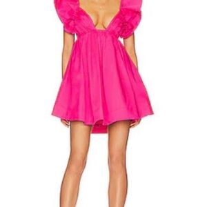 For Love & Lemons Hot Pink Clementine Puff-Sleeve Mini Dress